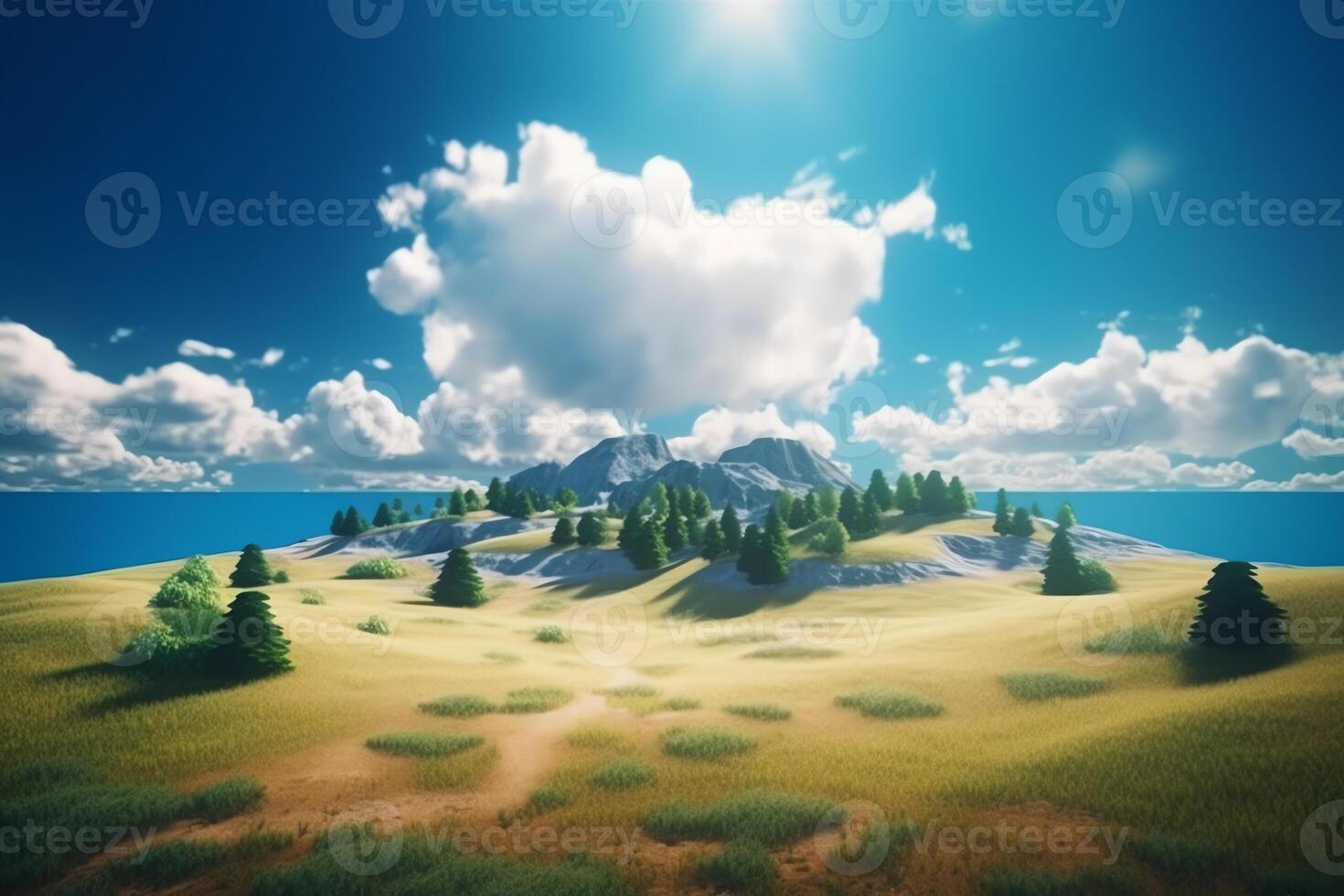 beautiful landscape view grass field island and blue sky photo