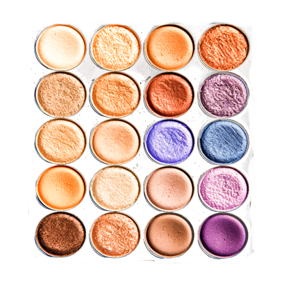 Cosmetics. Pigments for make-up, eyes, lips, face and body. Brilliant radiant, scattered multicolored powders Generative Ai png