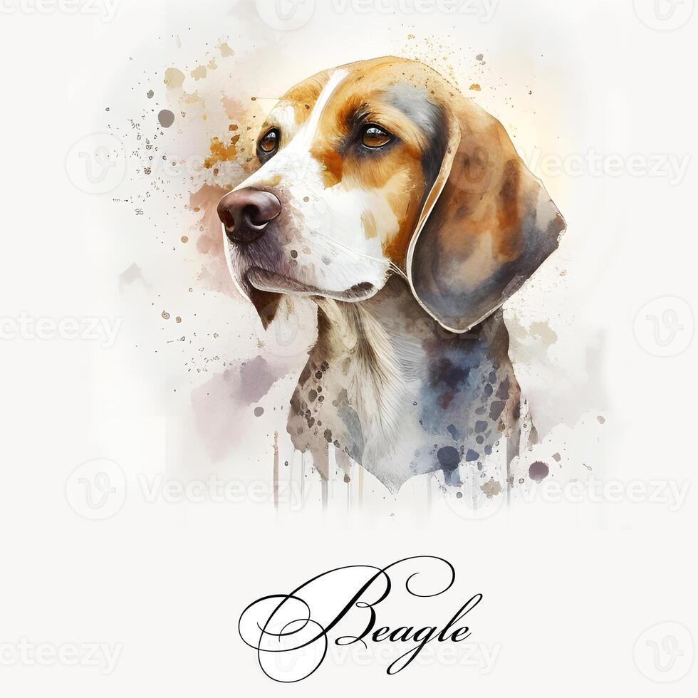Watercolor illustration of a single dog breed beagle. . Dog portrait. photo