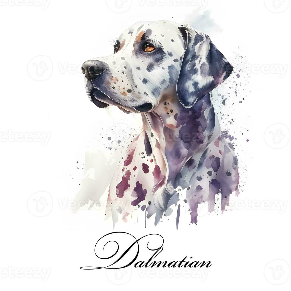 Watercolor illustration of a single dog breed dalmatian. AI generated. Dog portrait. photo