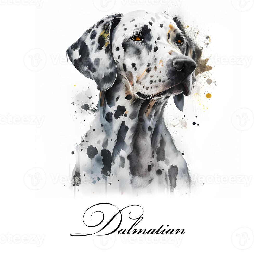 Watercolor illustration of a single dog breed dalmatian. . Dog portrait. photo