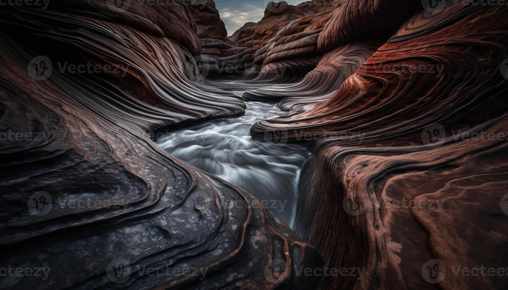 Smooth sandstone curves create abstract patterns in Antelope Canyon generated by AI photo