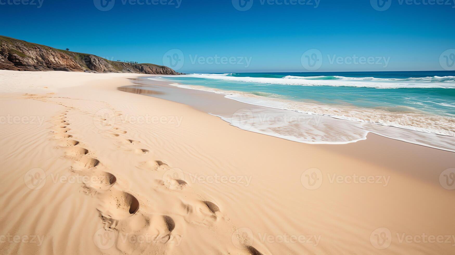 beach with footprint in summer day photo