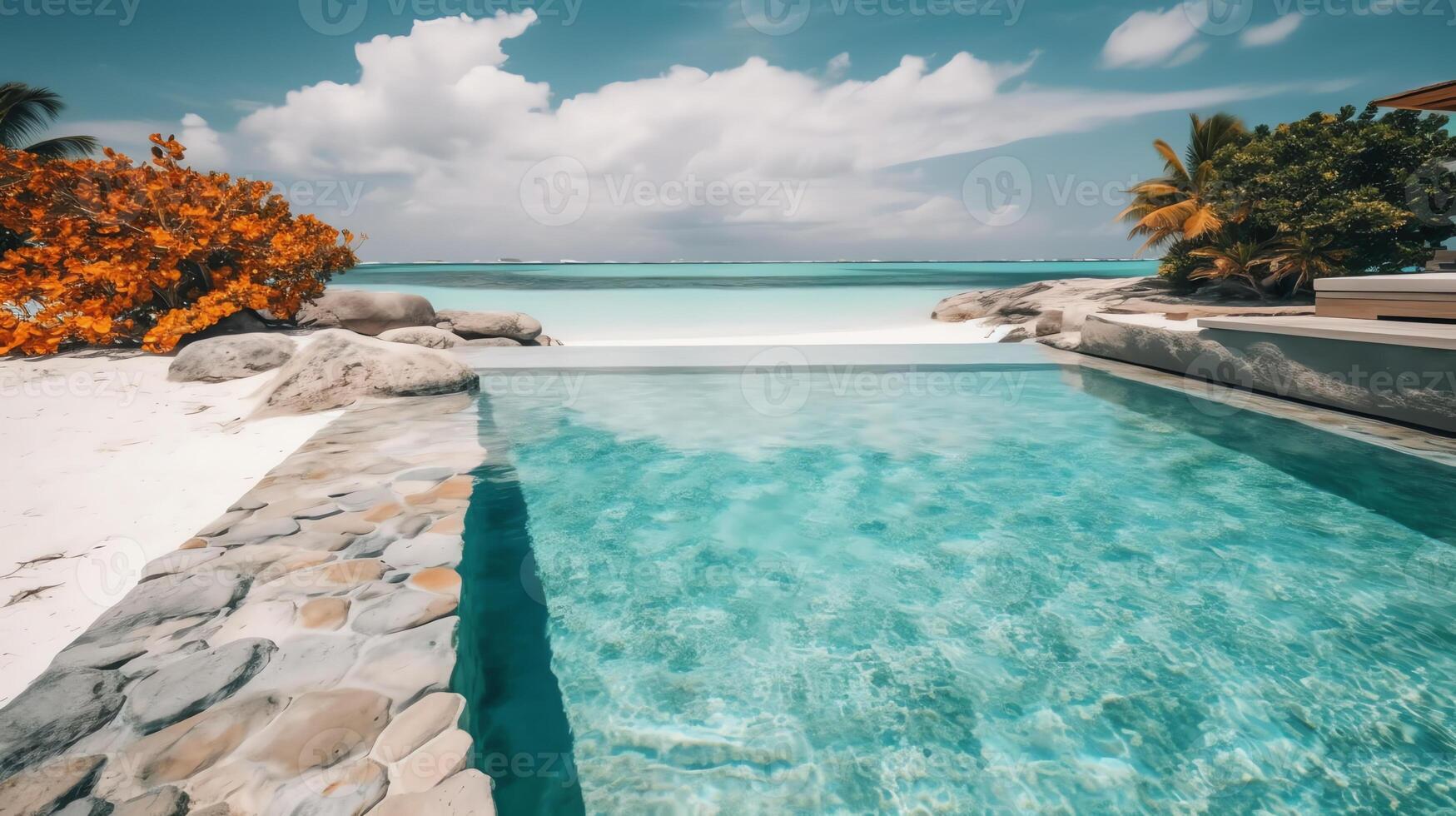 beach swimming pool with horizon background photo
