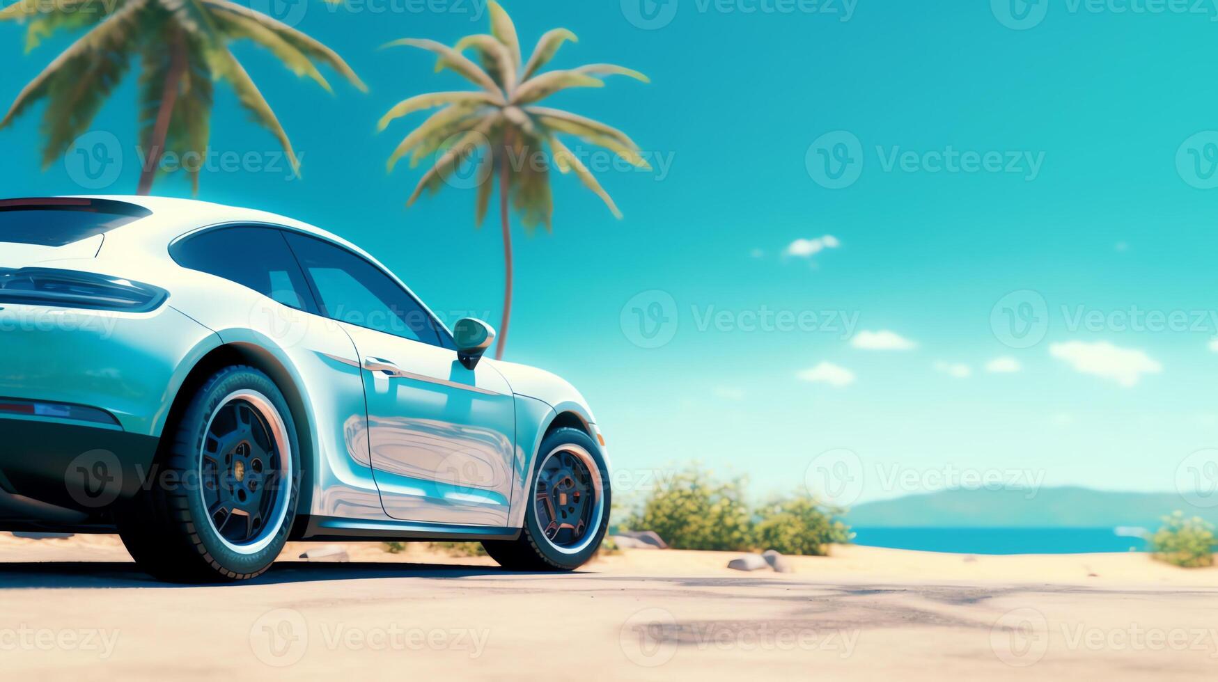 sport car in beach background with copy space photo