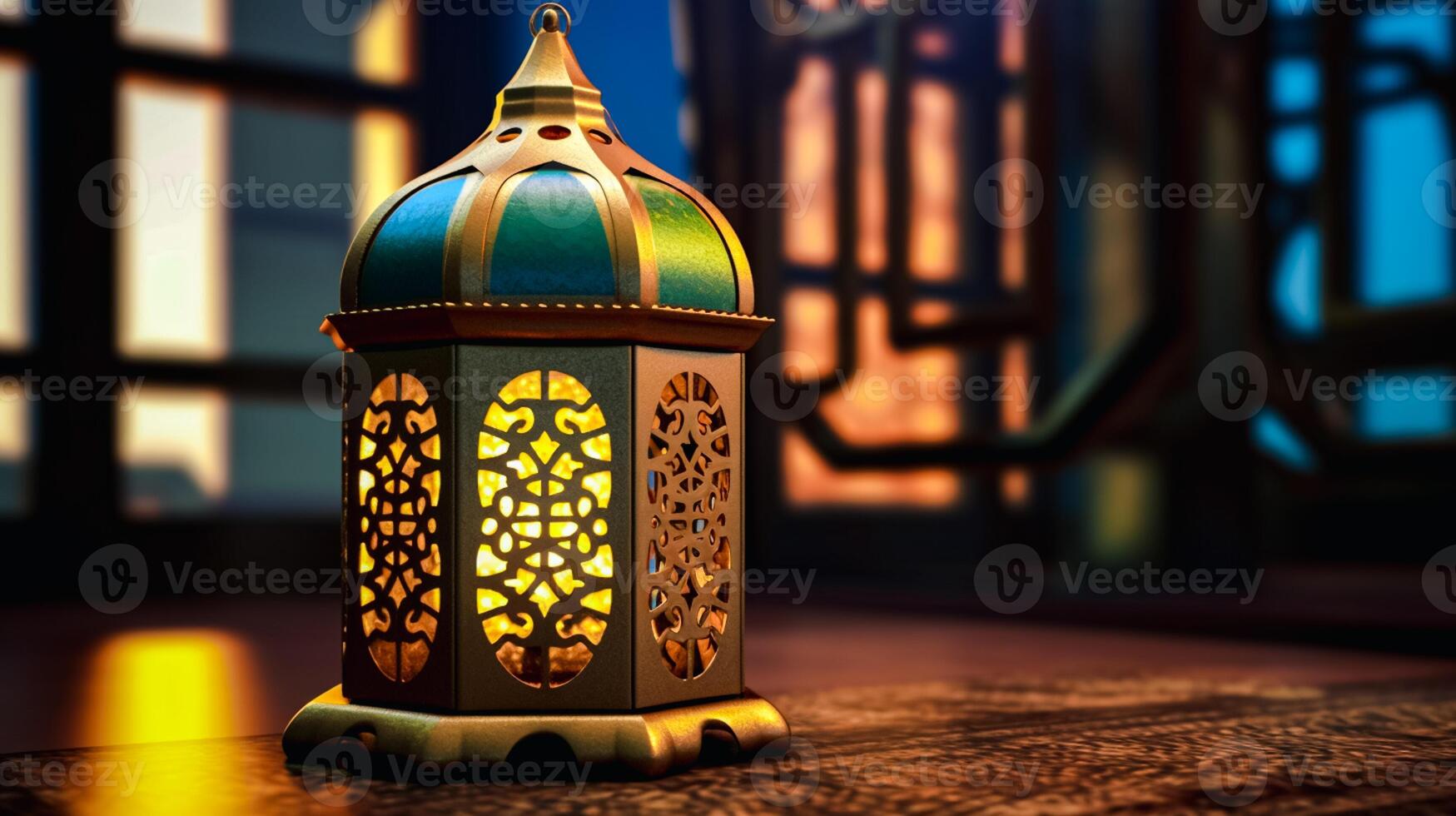 During month of Ramadan, Muslims decorate homes with brightly lit traditional Arabian lamps, called lanterns, symbol of joy, spirituality of holy festival. concept Arabic, Islam, religion. Generate AI photo