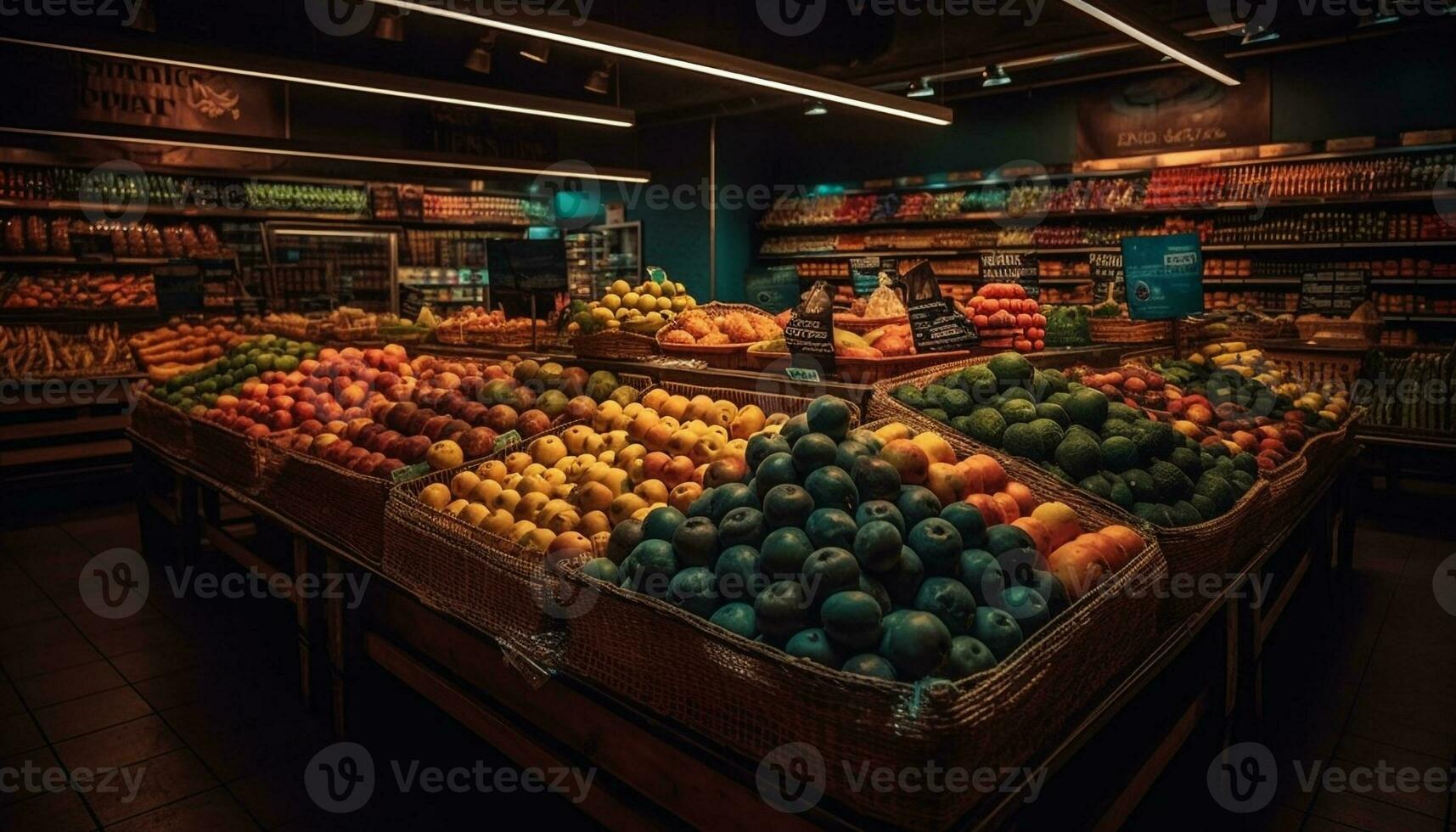Fresh organic fruits and veggies in abundance generated by AI photo