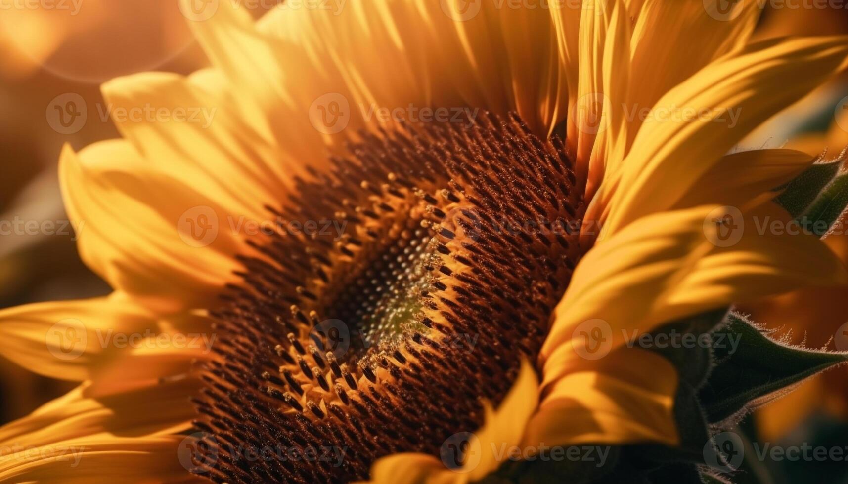 Vibrant sunflower petals attract busy honey bees generated by AI photo
