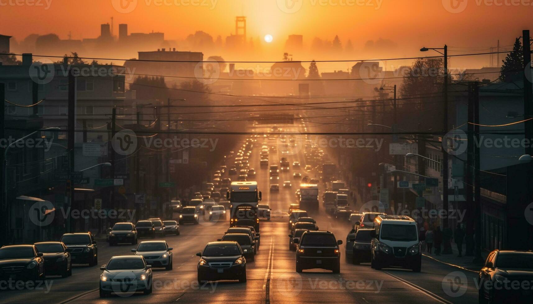 brillante faros difuminar en Beijing tráfico mermelada generado por ai foto