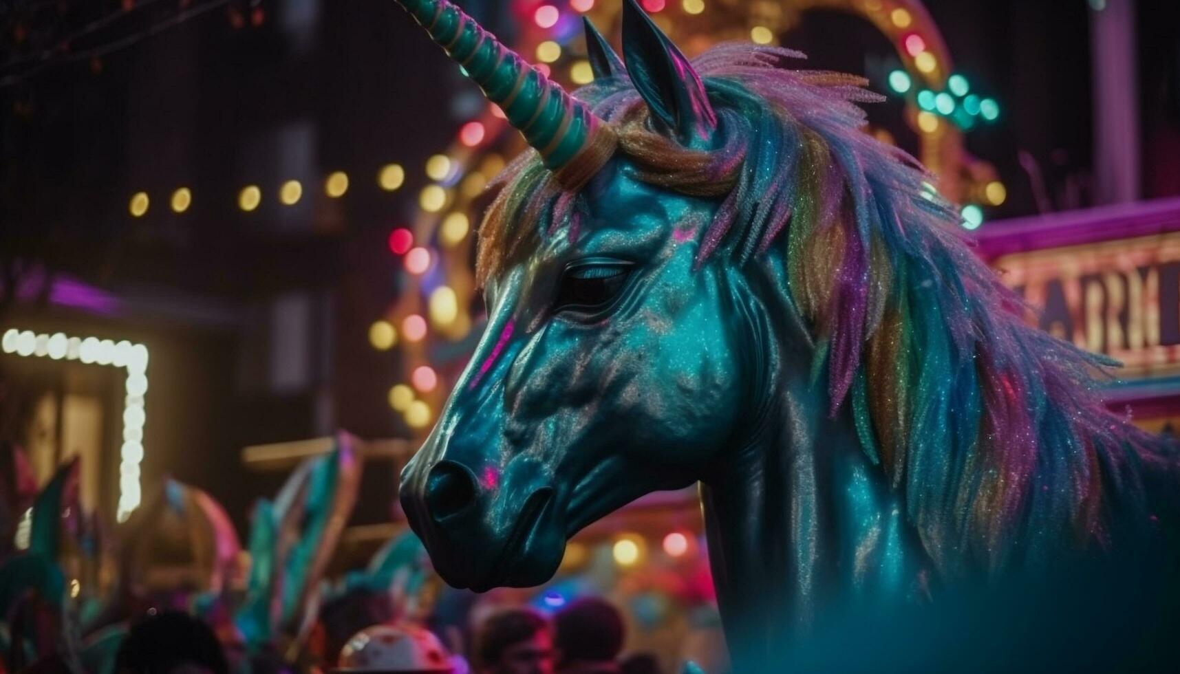Colorful carnival horse brings joy to city parade generated by AI photo