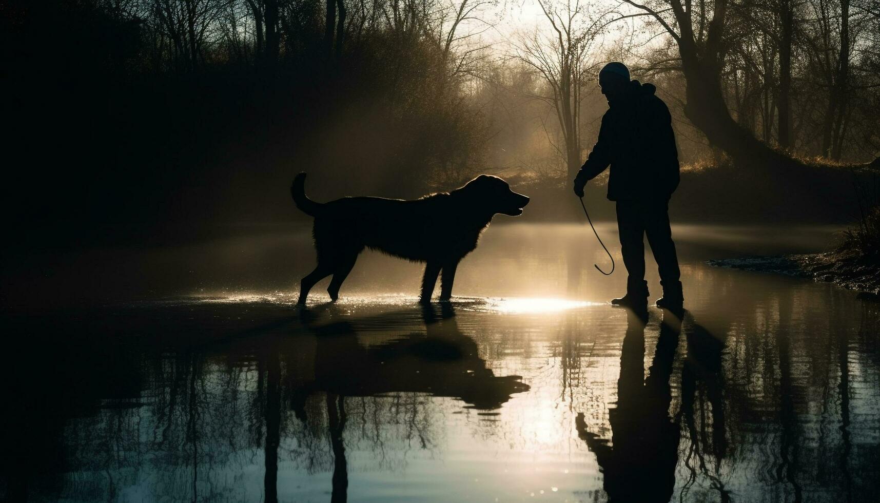 Labrador walking in nature at sunset, tranquil scene generated by AI photo