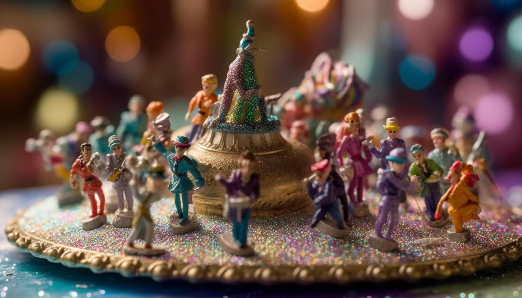 Multi colored figurines adorn the Christmas tree with joy generated by AI photo