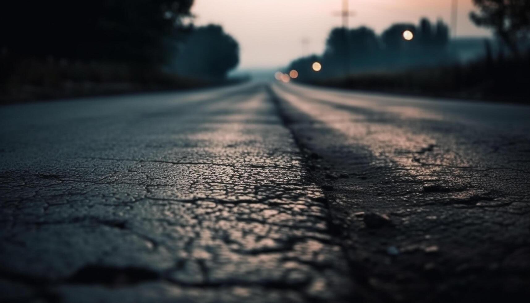 Blurred headlights vanish on wet asphalt road generated by AI photo