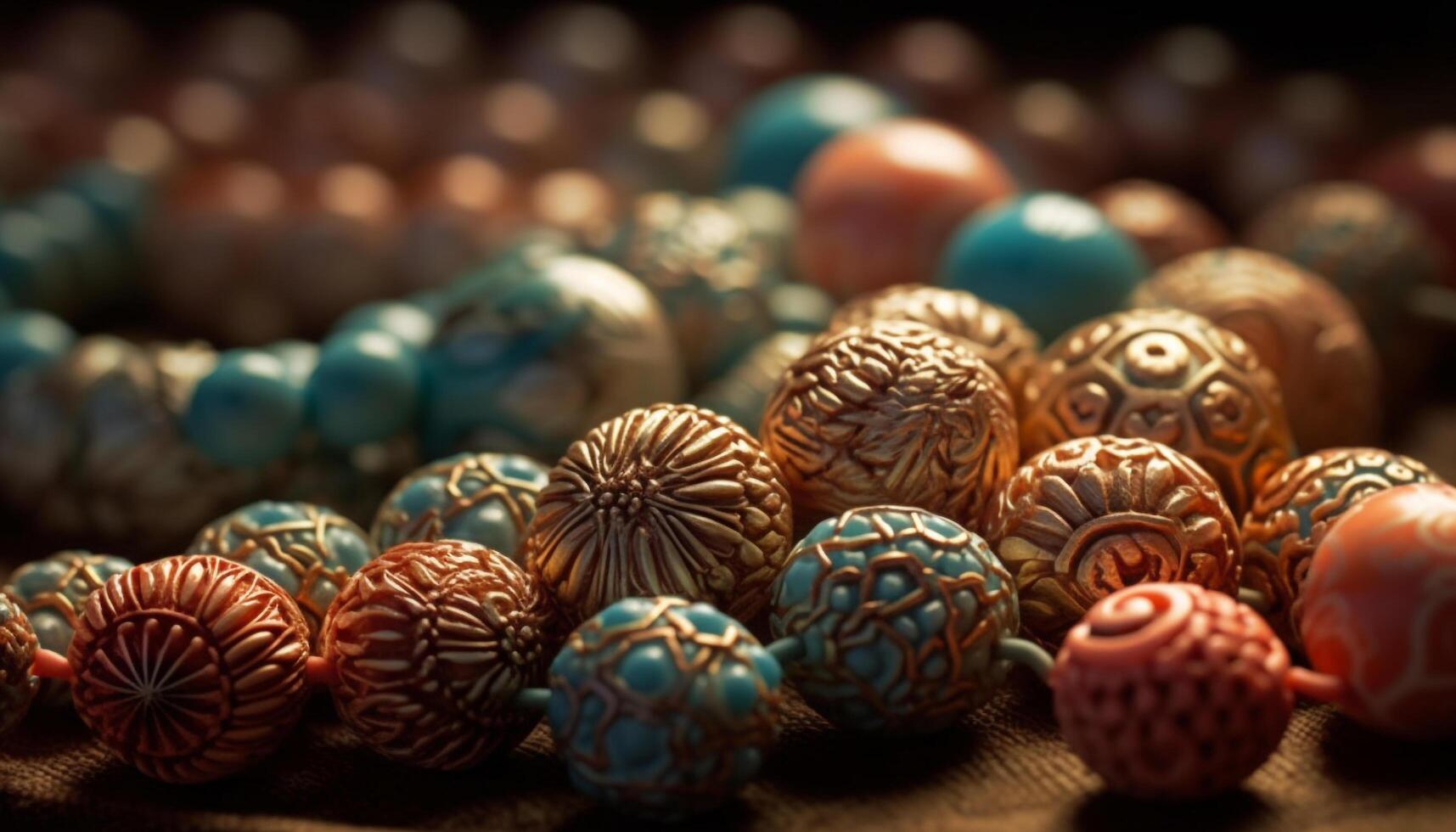 Multi colored gemstone necklace, ornate decoration, homemade craft generated by AI photo
