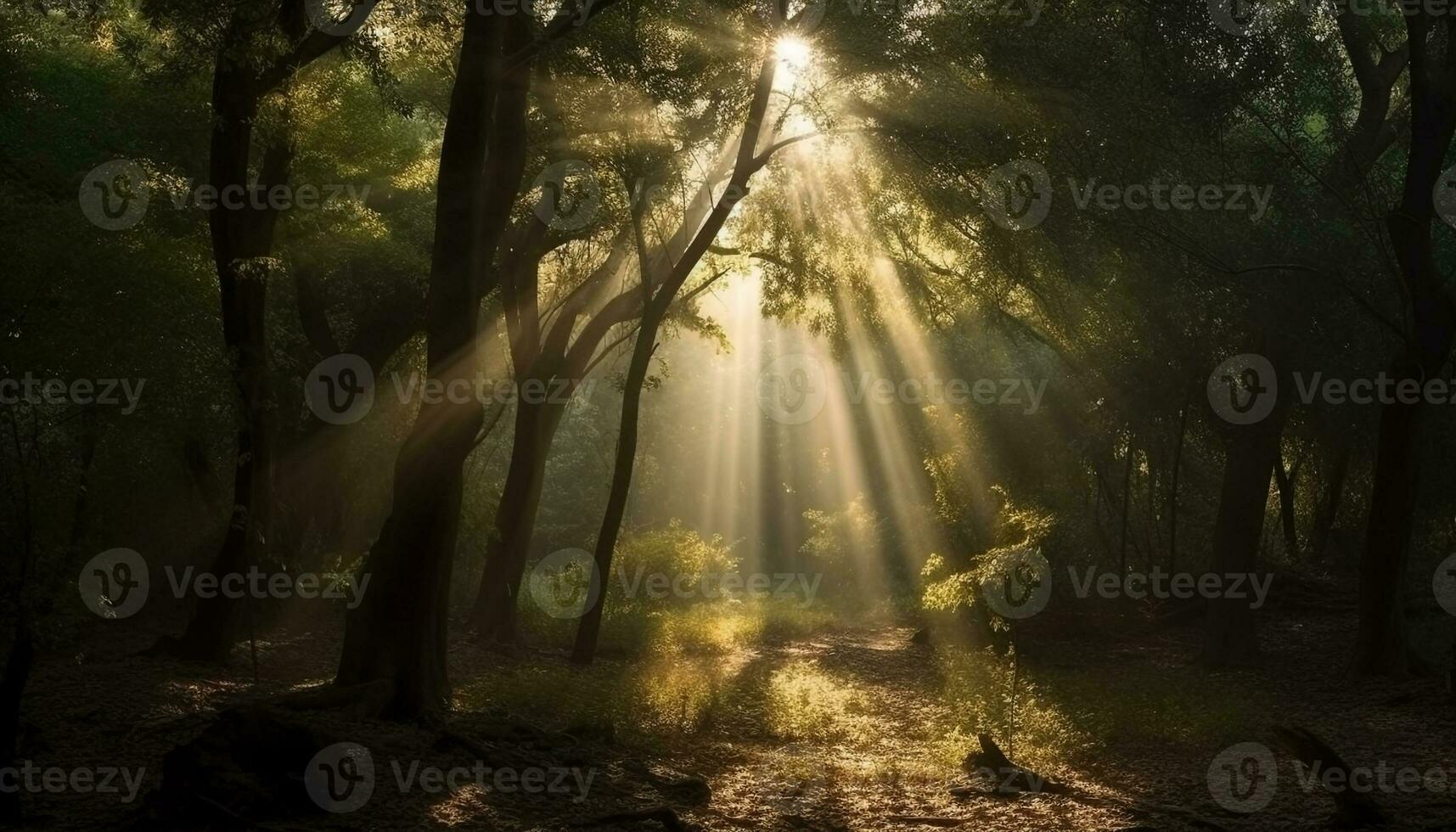 Sunrise illuminates mysterious tropical wilderness, spooky shadows linger generated by AI photo