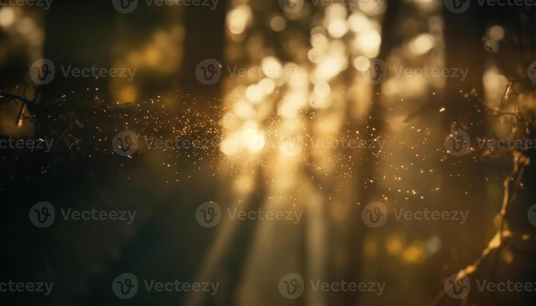 Glowing tree in defocused forest at night generated by AI photo