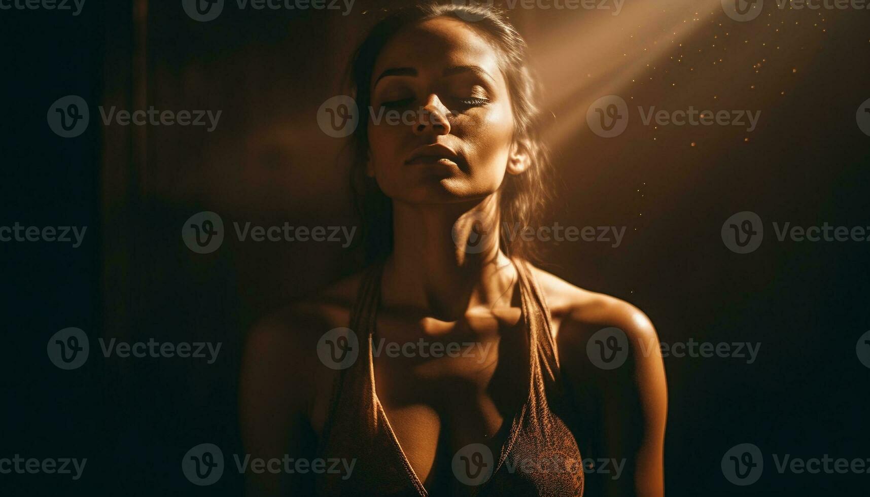 Beautiful woman exudes sensuality in black background generated by AI photo