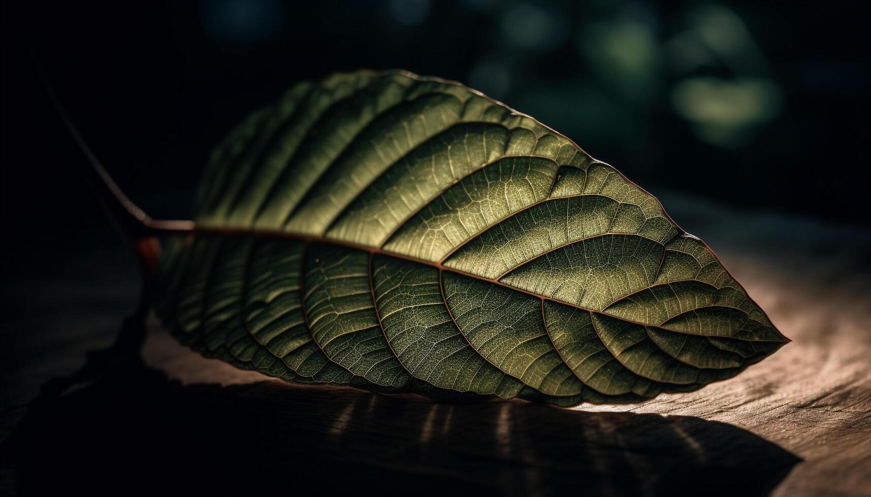 Vibrant leaf vein pattern in bright green generated by AI photo