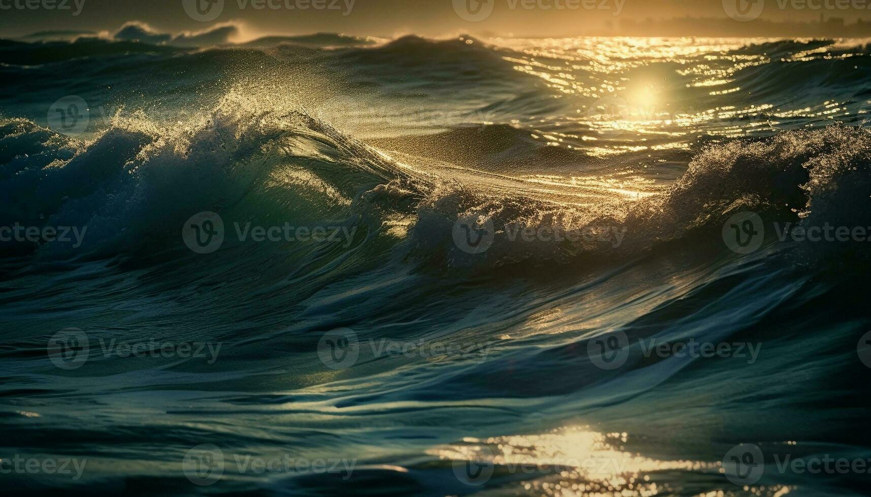Splashing waves spray blue liquid on sandy coast generated by AI photo