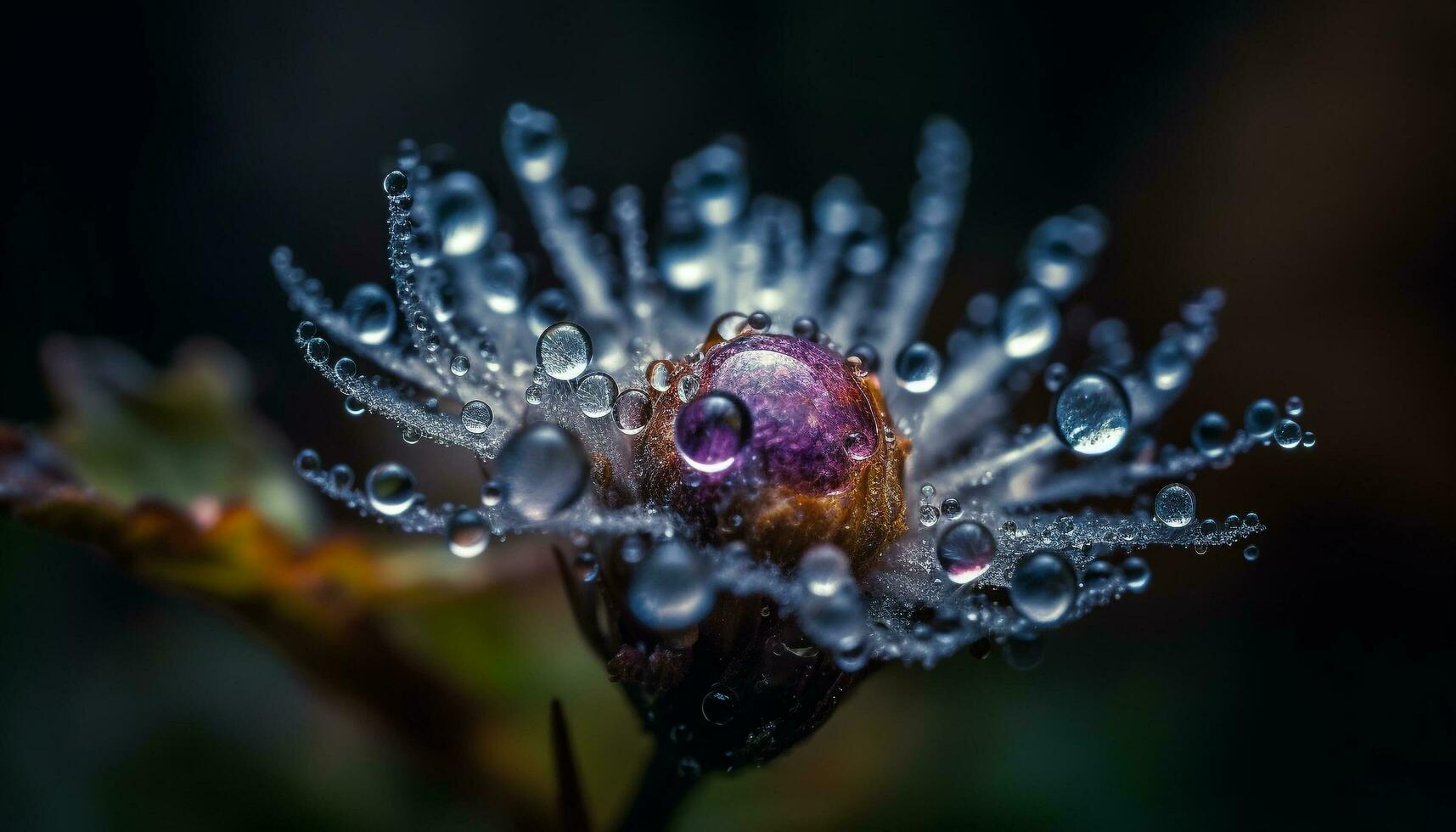 Macro dew drop on wet green leaf generated by AI photo