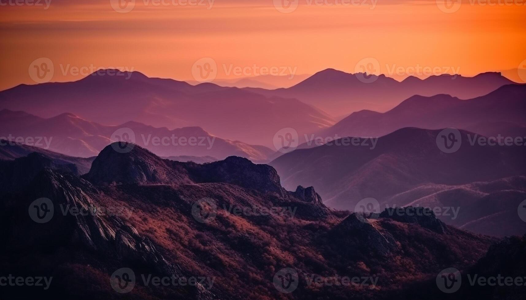 Majestic mountain range back lit by sunset generated by AI photo