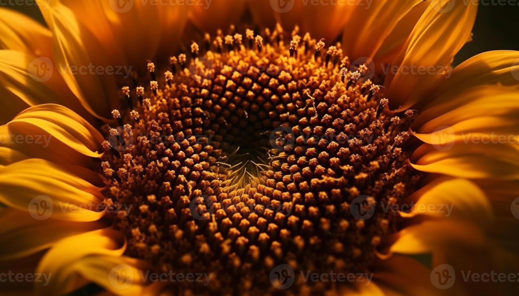 Vibrant sunflower blossom, yellow petal, close up macro generated by AI photo