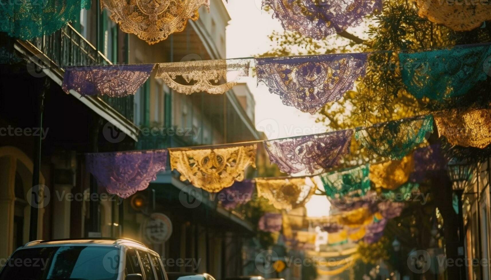 vibrante linternas iluminar antiguo ciudad calles a oscuridad generado por ai foto