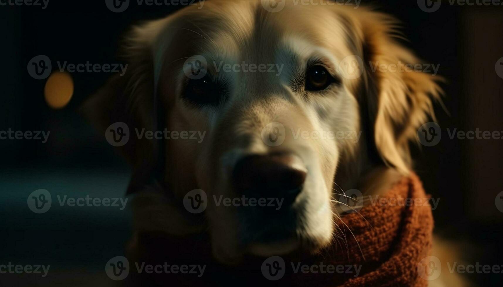 Cute puppy, golden retriever, looking at camera generated by AI photo