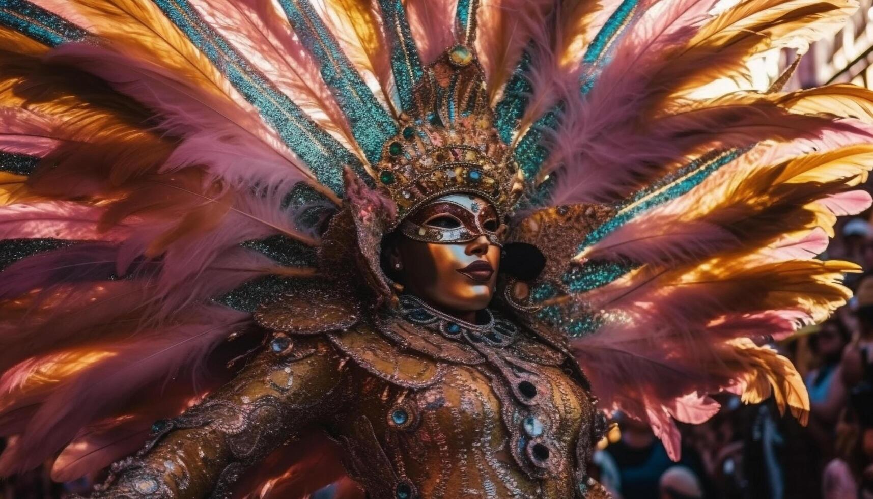 Colorful parade of samba dancers in Brazil generated by AI photo
