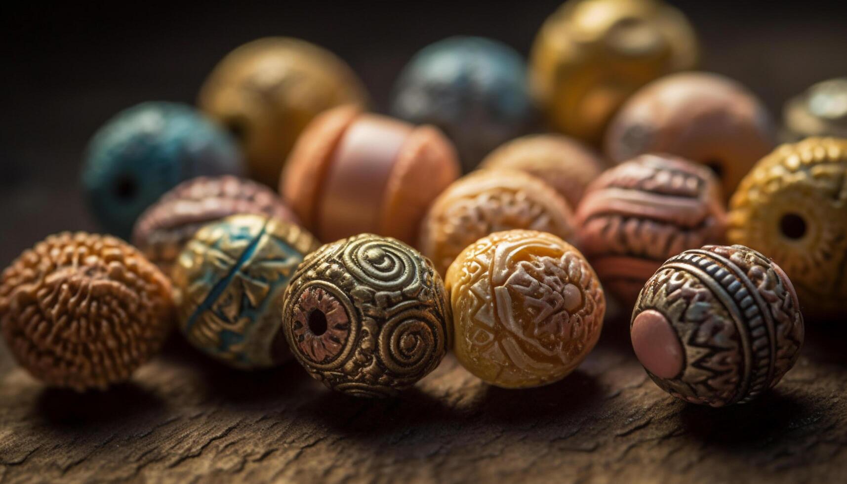 Multi colored bead necklace, ornate souvenir from cultures generated by AI photo