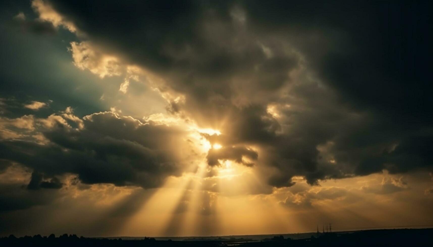 Dramatic sky over tranquil rural landscape at dusk generated by AI photo