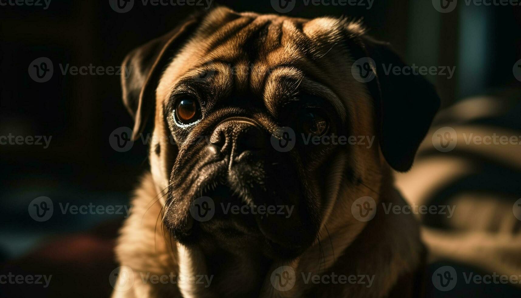 Cute small pug and bulldog sitting outdoors generated by AI photo