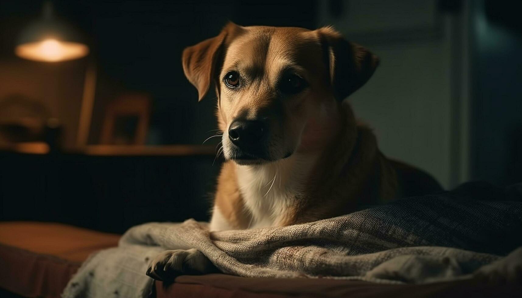 linda de pura raza perdiguero perrito sentado adentro, mirando a cámara generado por ai foto