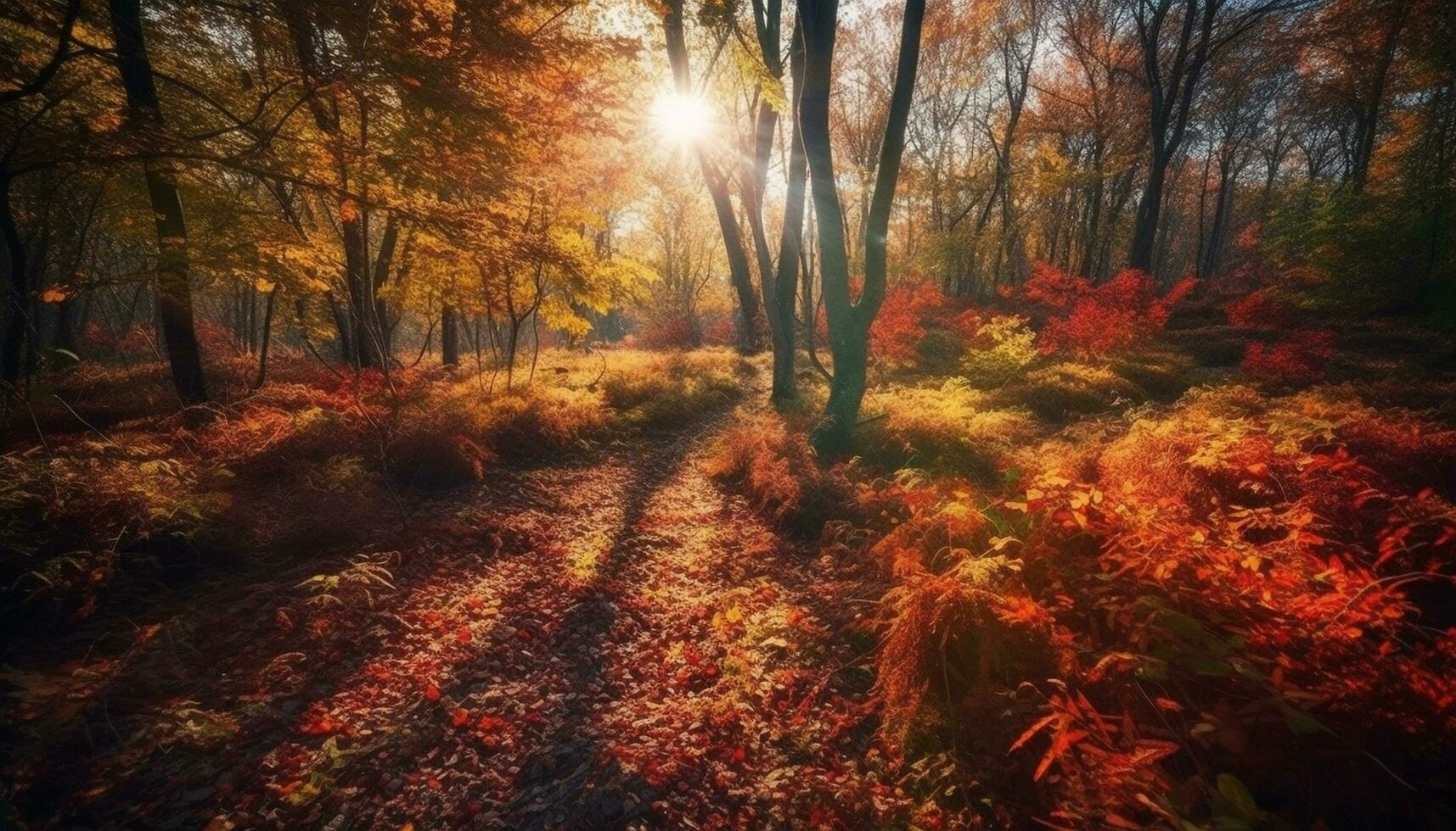 vibrante otoño bosque, tranquilo belleza en naturaleza generado por ai foto