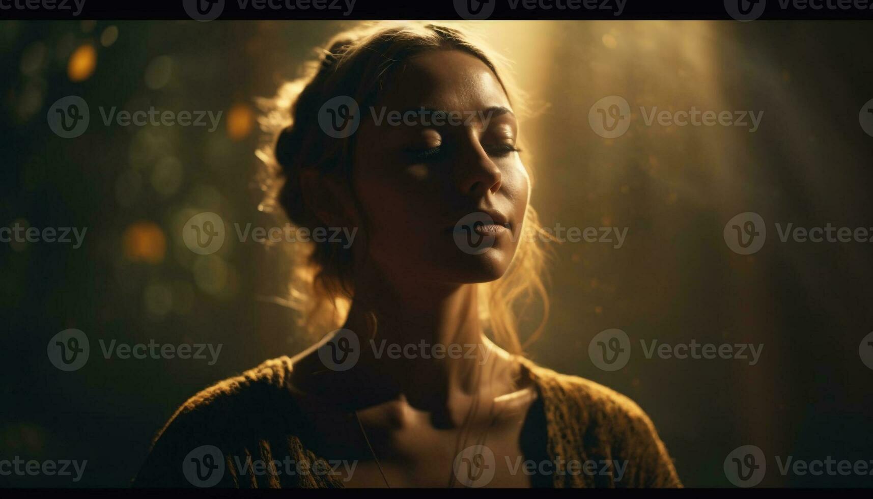 Young adult woman in nature, serene beauty generated by AI photo