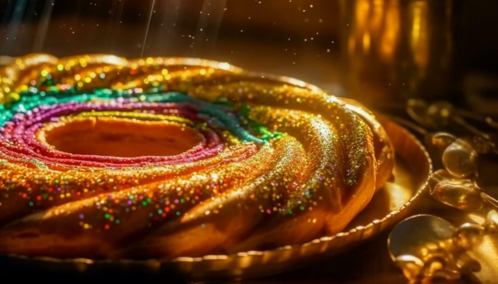 Gourmet dessert glows with gold and glitter generated by AI photo