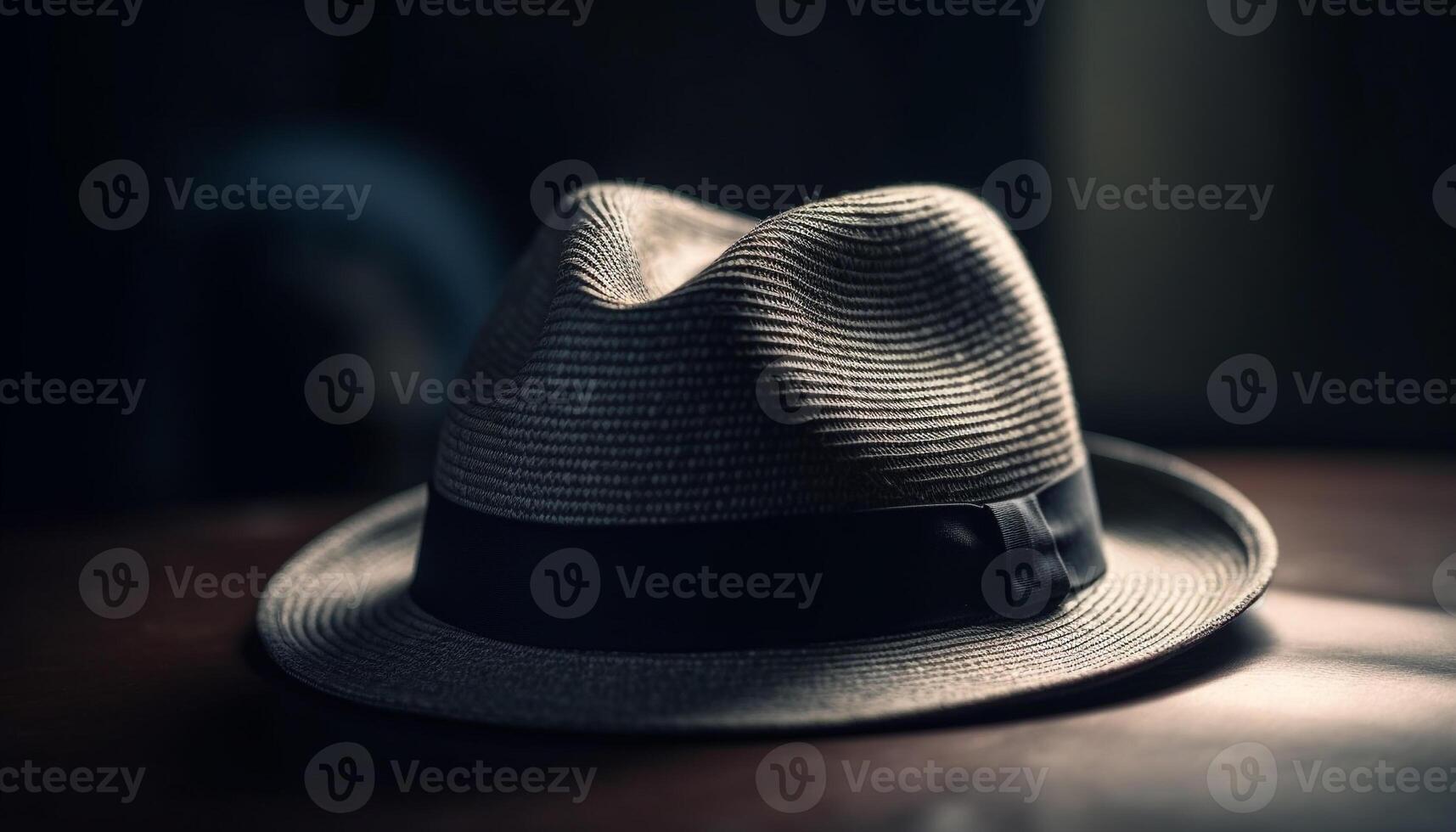 Luxury leather fedora, modern design, black color generated by AI photo