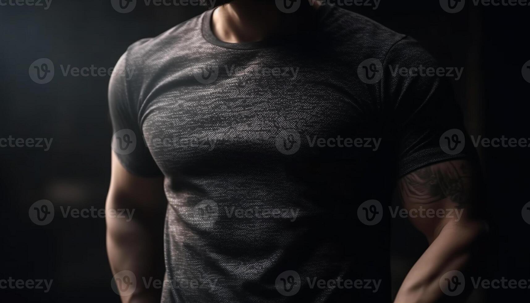 Muscular athlete standing strong, confident in black generated by AI photo