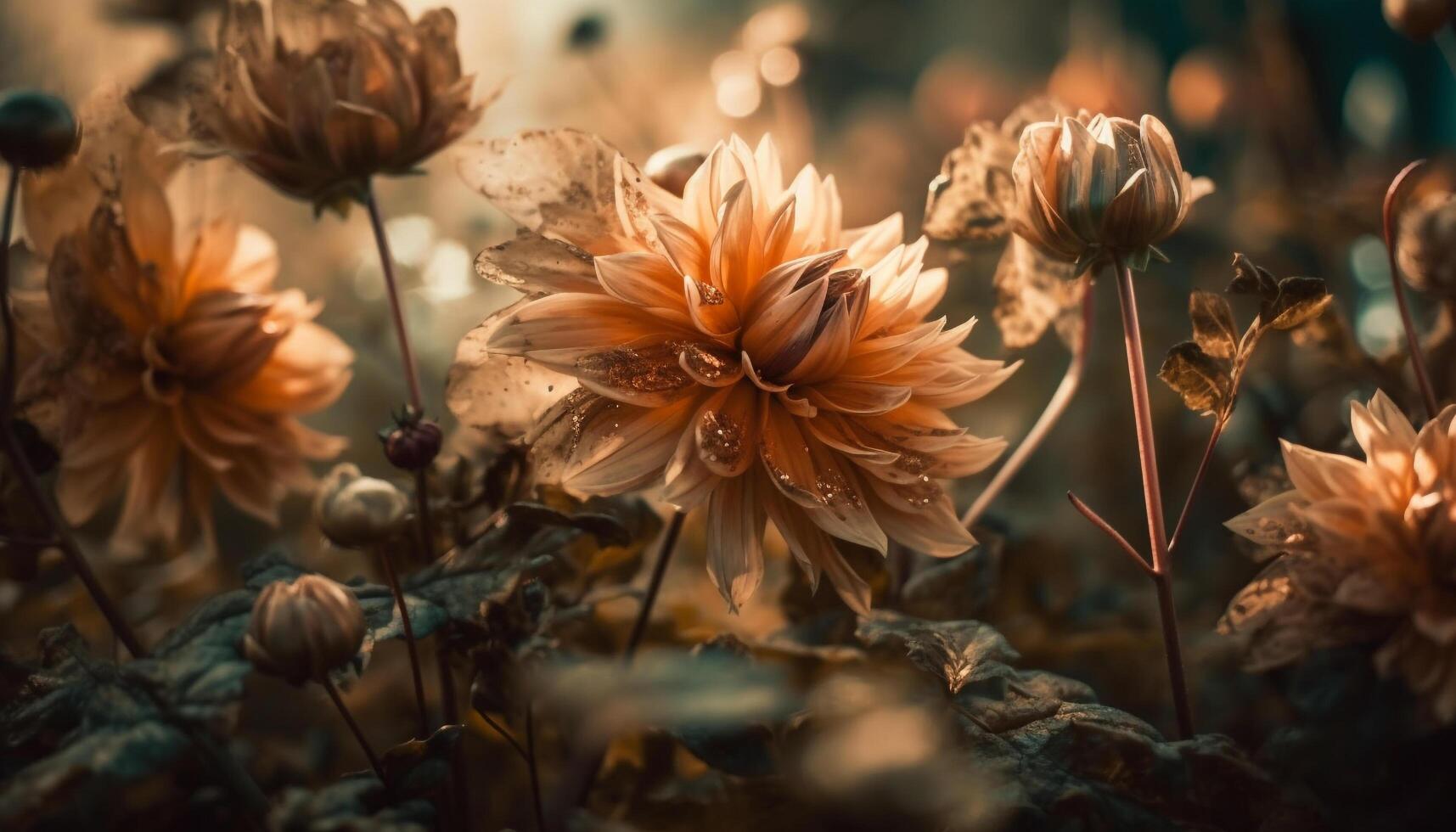 Vibrant yellow flower head in green foliage generated by AI photo