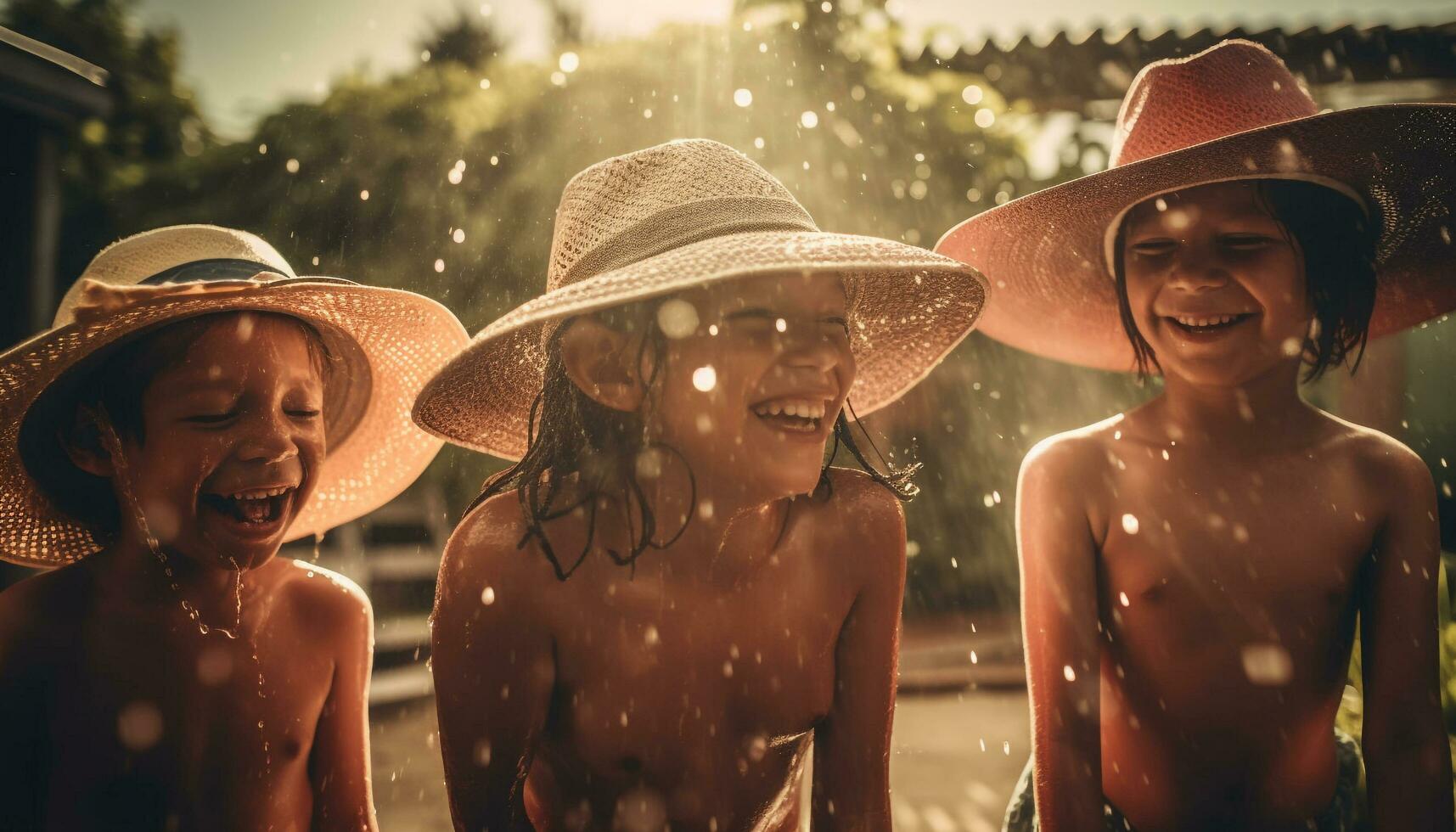 Sun kissed family enjoys carefree summer fun generated by AI photo