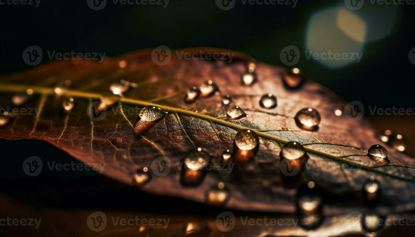 Fresh leaf with dew drop reflects beauty generated by AI photo