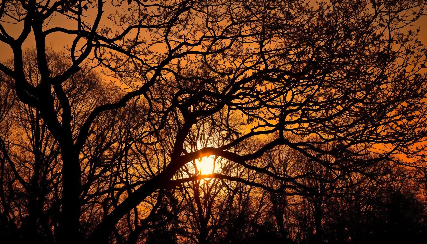 Silhouette of tree back lit by sunset generated by AI photo