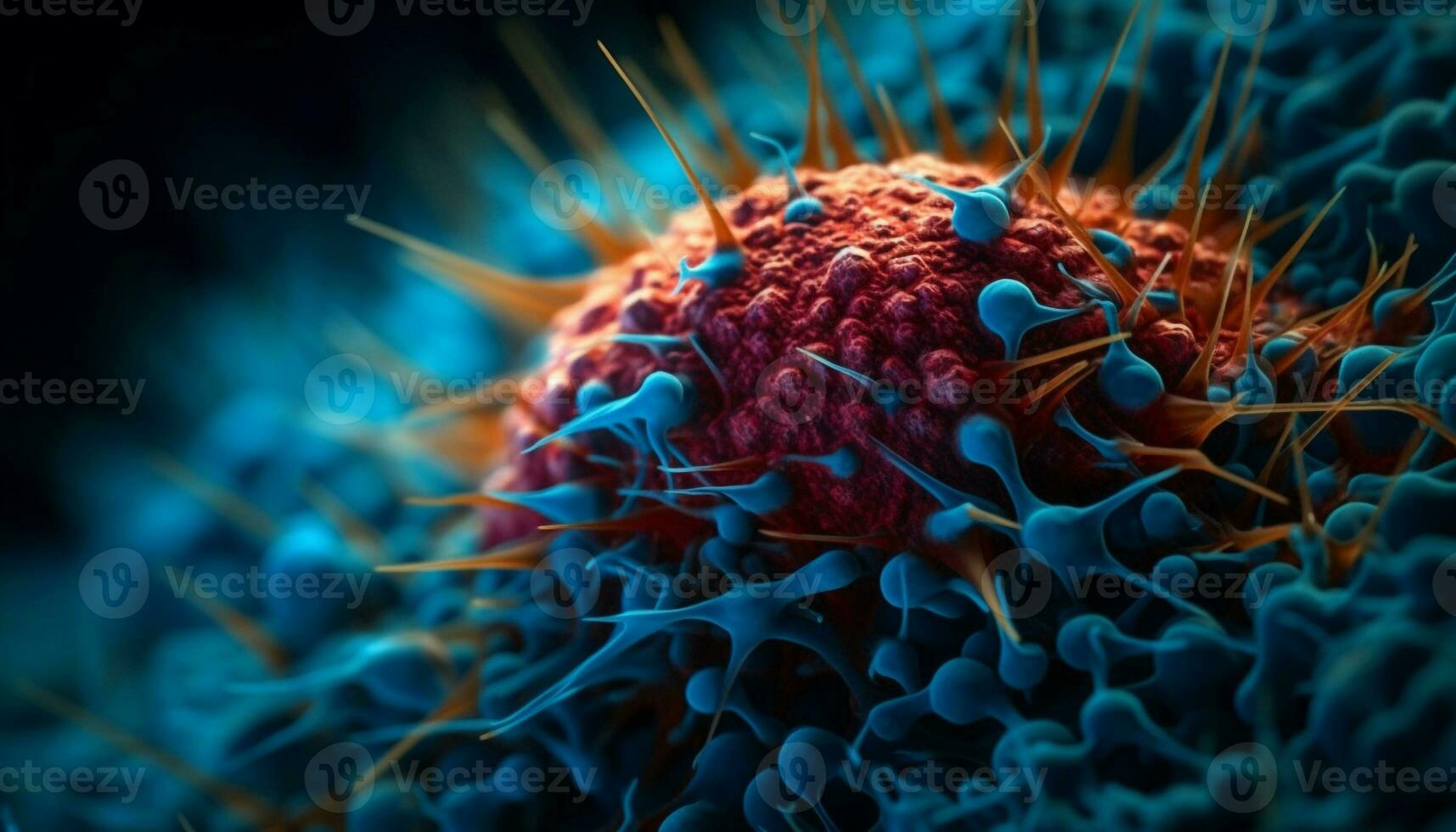 molecular estructura de cáncer células debajo aumento generado por ai foto