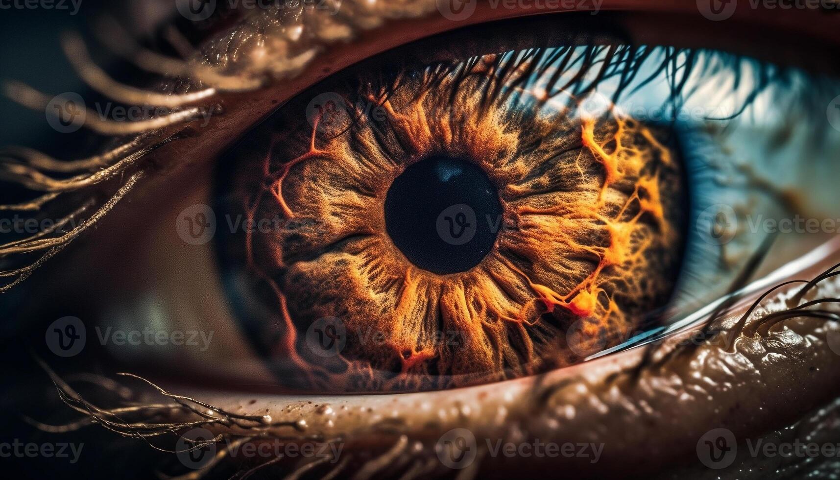 Eye staring back, reflecting beauty in colors generated by AI photo