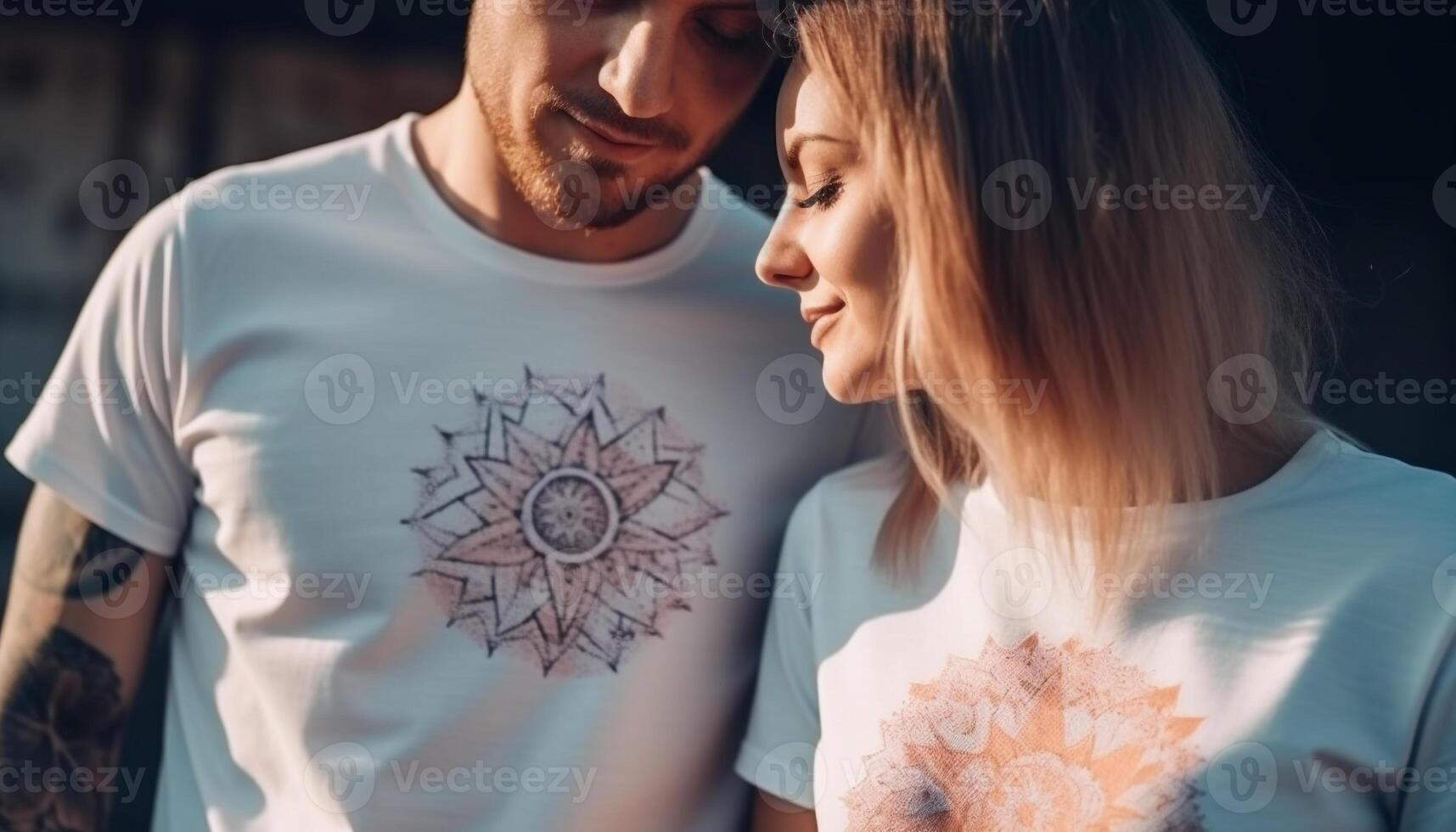 Young adult couple embraces in outdoor summer fun generated by AI photo