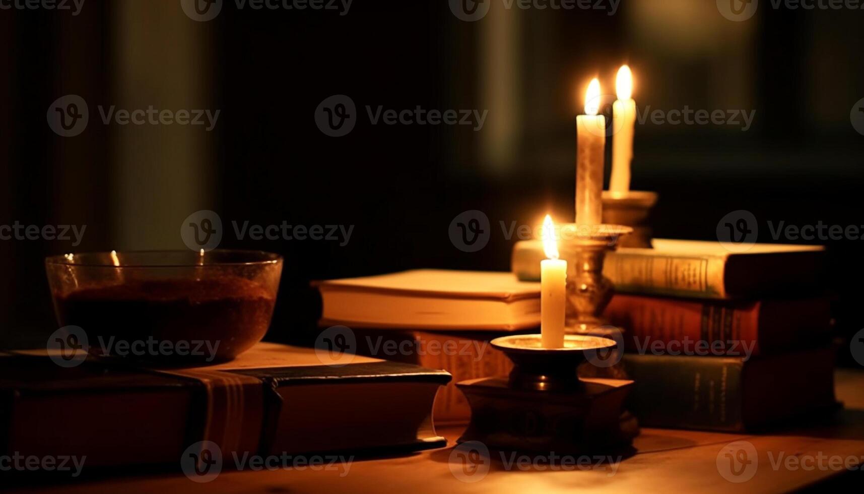 Candlelight illuminates ancient still life on table generated by AI photo