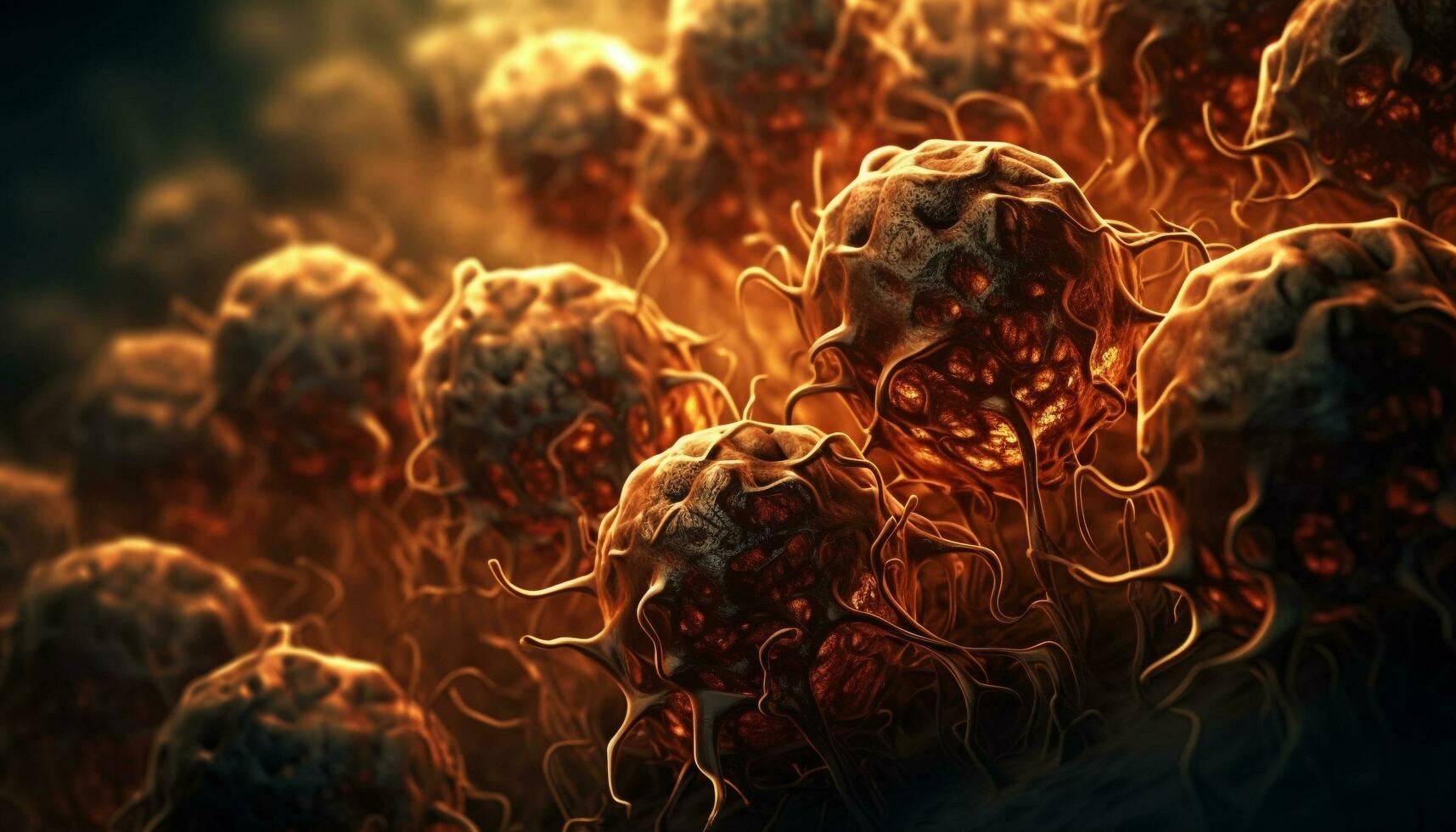 Cancer cells flow, magnified molecular structure revealed generated by AI photo