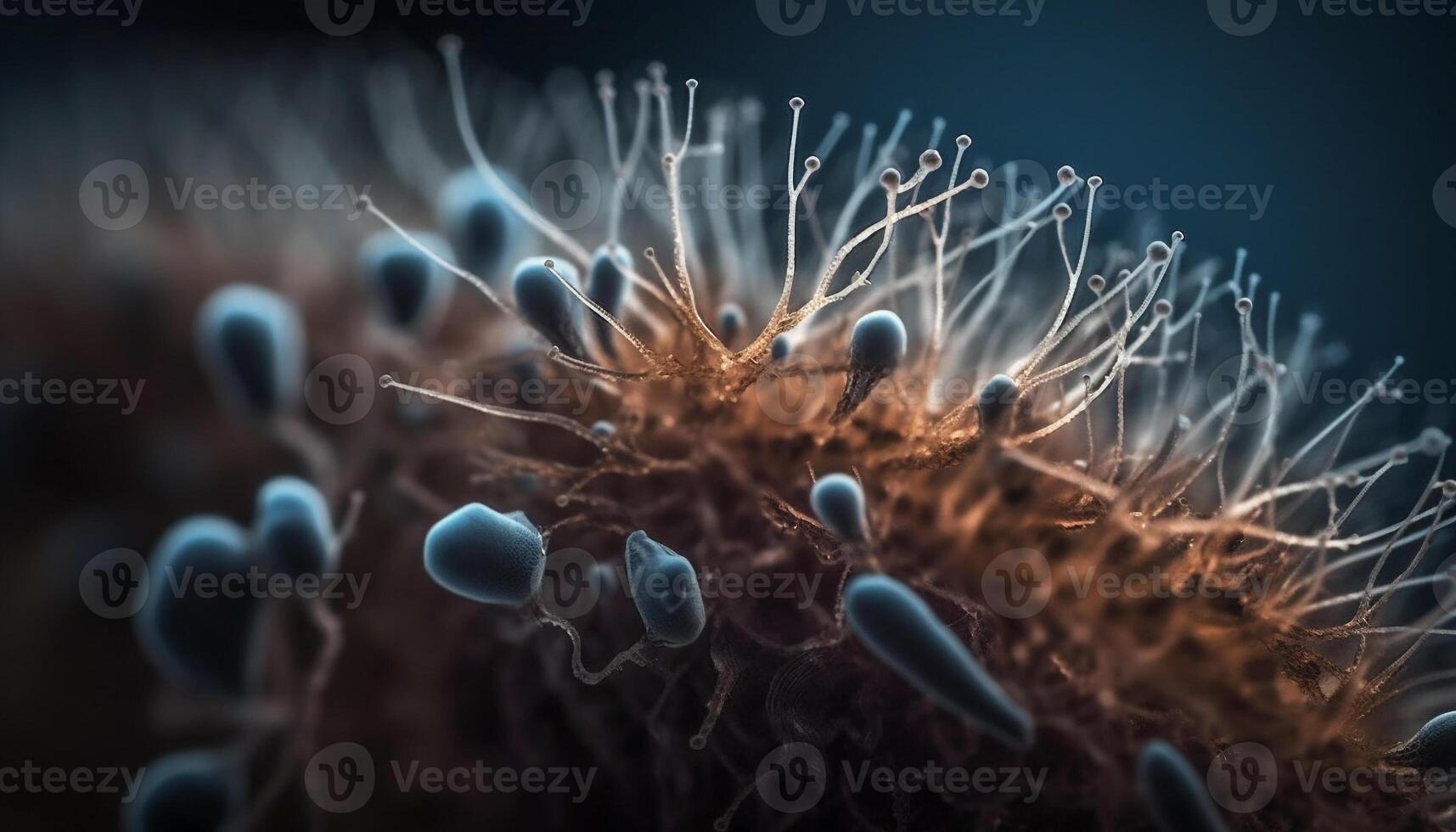 microscópico bacteria magnificado en microscopio diapositiva generado por ai foto