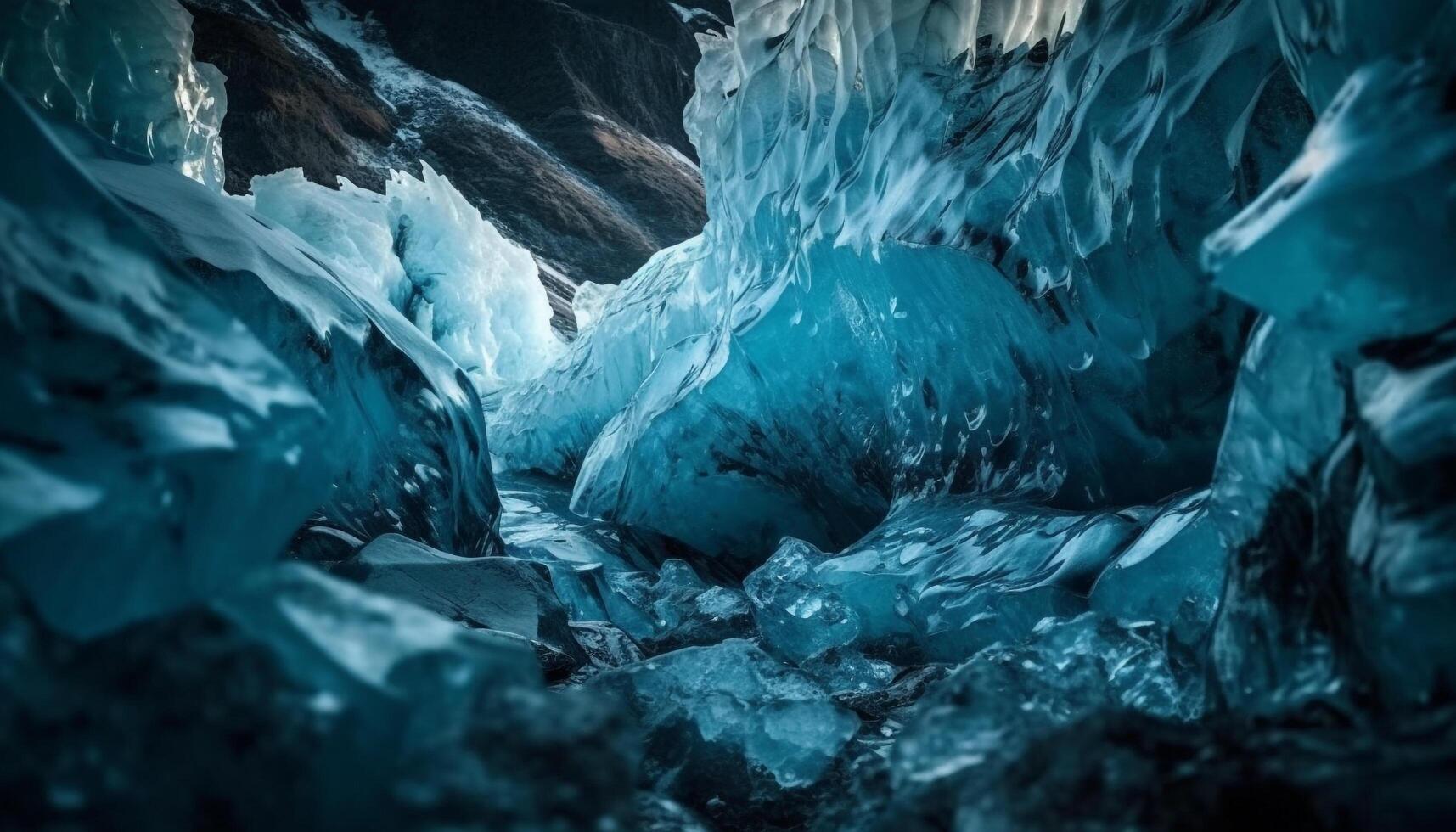Frozen beauty in nature, climbing icy cliff generated by AI photo