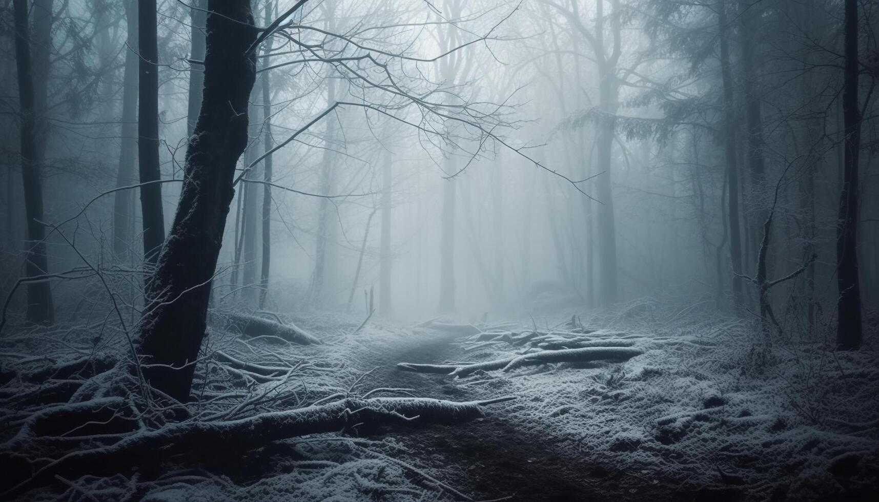 misterio y horror en escalofriante bosque desierto generado por ai foto